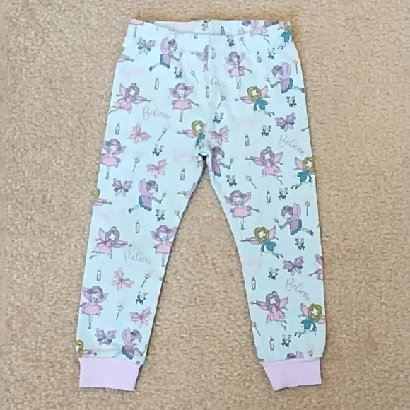 Pajama Set Girls Size 2T Fairy Butterfly Hearts Member's Mark Green Pink Yellow - Picture 6 of 9
